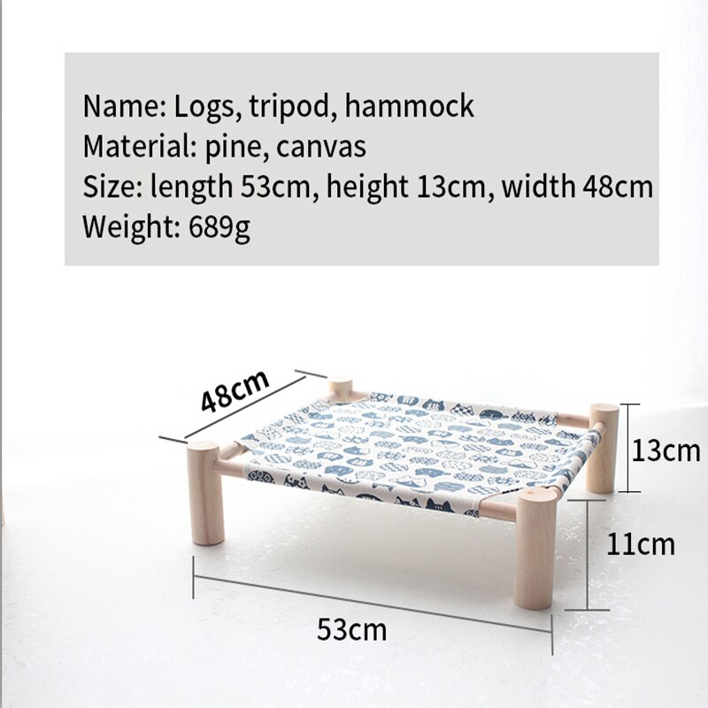 Elevated Cat Bed House Cat Hammocks Comfortable Kitten Puppy Cushion Mat Wood Canvas Cat Lounge Bed Summer Pet Sleeping Supplies