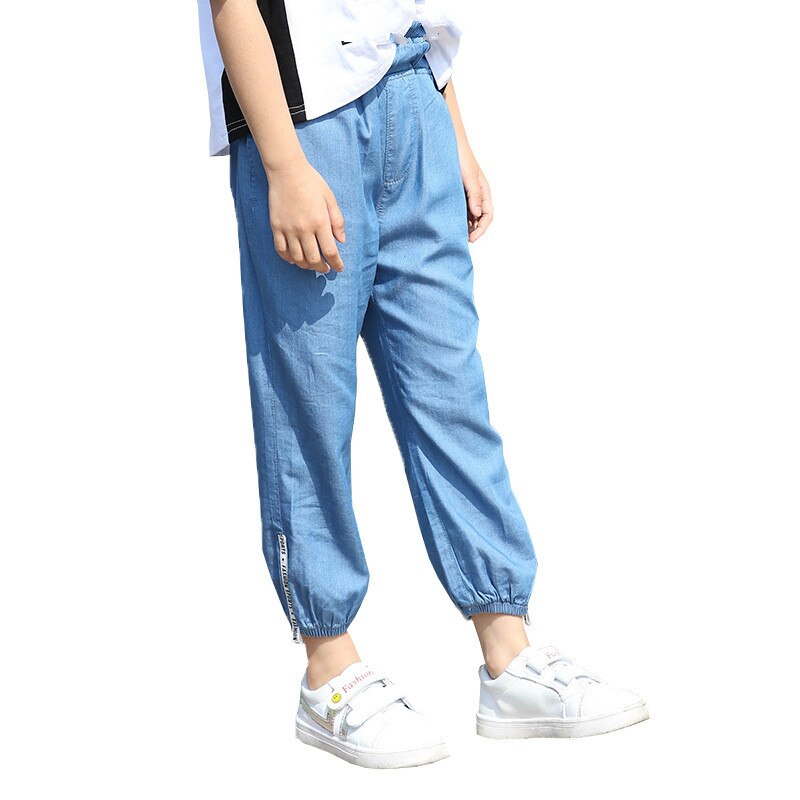 Baby boys kläder is siden cowboy jean byxor sommar mjuka jeans harem byxor resår midja enfärgad sport pojkar kläder outfit