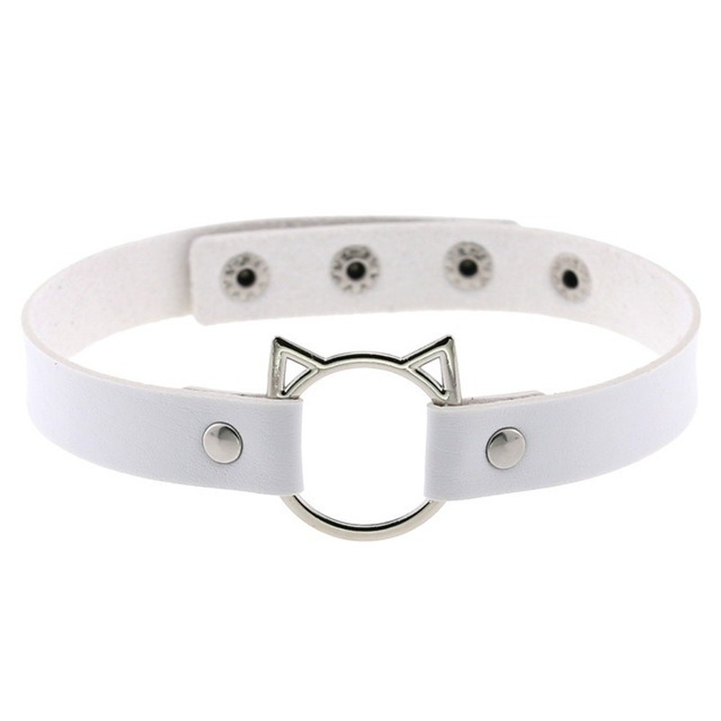 Damski czarny syntetyczny skórzany seksowny kołnierz z kociakiem Choker kołnierz z klamrą Goth alternatywny cienki gotycki naszyjnik nabijany ćwiekami Punk: Rdzy czerwony