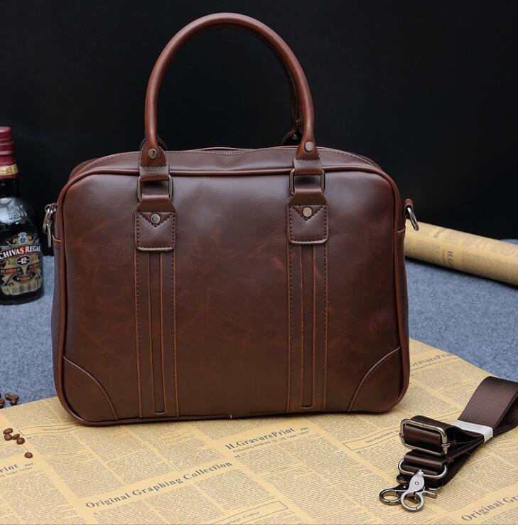 Sac à main en PU européen et américain pour hommes, sacoche d'affaires, pochette pour ordinateur: Marron