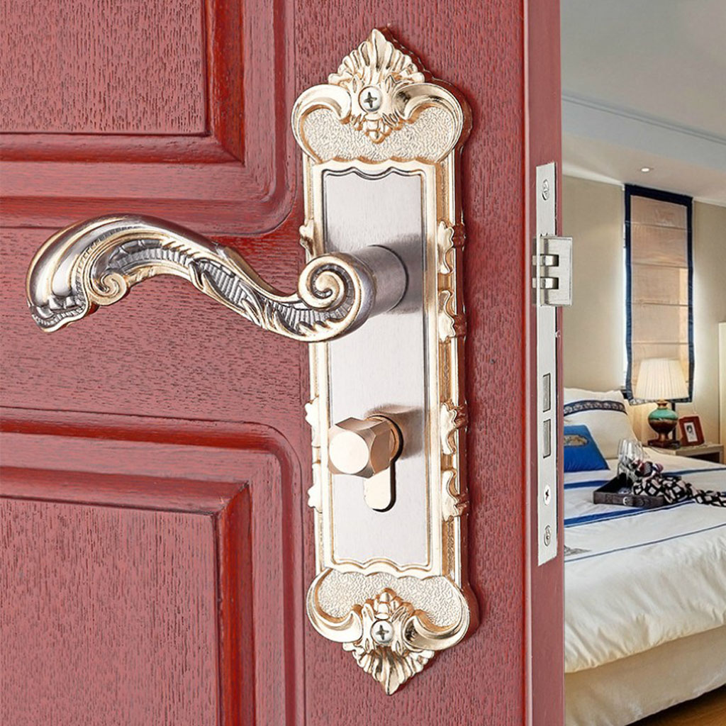European Vintage Interior Entrance Lever Door Handle [With Three Keys] Lock Latch For Office Bedroom Front Door Hardware Tools