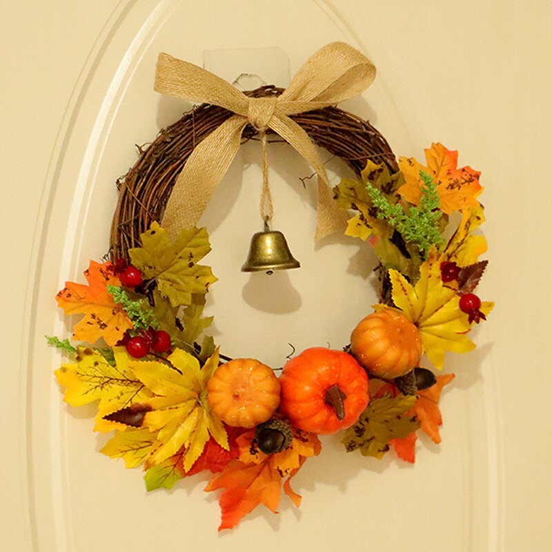 40Cm Thanksgiving Krans Herfst Kleur Guirlande Oogstfeest Bells Esdoornblad Pompoen Deur Hanger Kunstmatige Decoraties