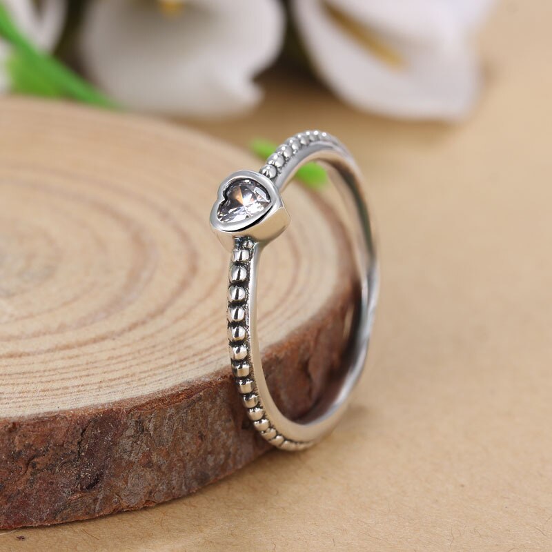 Zilver Kleur Liefde Hart Ring Stapelbaar Cubic Zirconia Wedding Ring voor Vrouwen Engagement