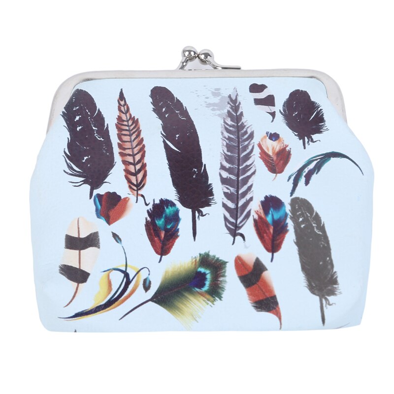 Retro Feather Printed Coin Purses Holders Hasp Clasp Purse Card Bag Women Faux Leather Card Holder Key Bags