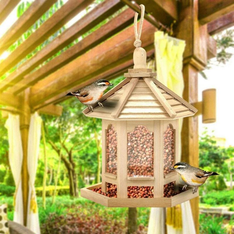 Bird Feeder House Shape Detachable Wooden Pet Birdhouse Outdoor Birdfeeders Hanging Bird House For Outside Garden Bird Feeding