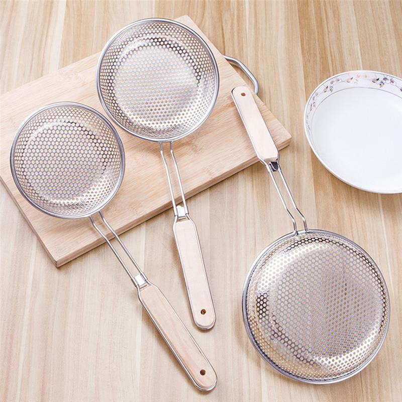 Vergiet Zeef Noodle Koken Spatel Pasta Olie Lepel Zeef Keuken Tool Houten Handvat Rvs Milieuvriendelijke