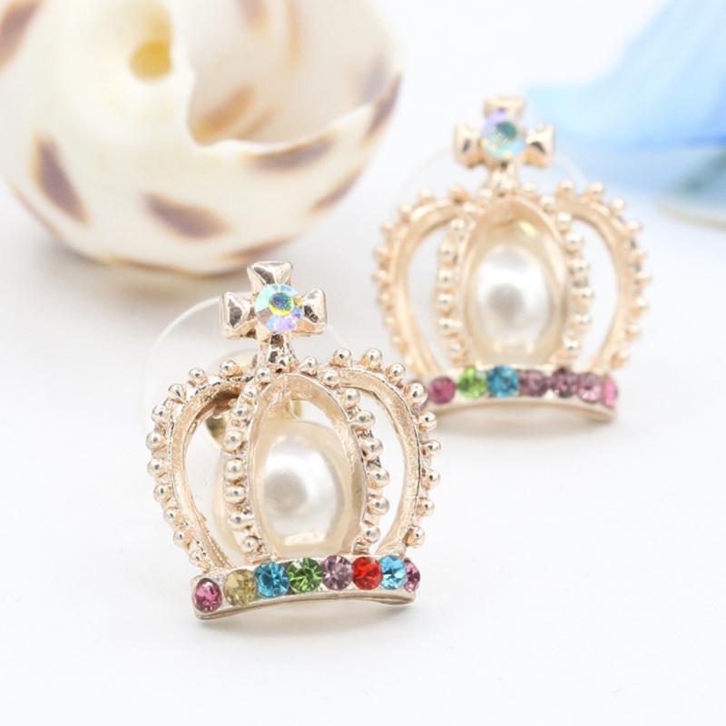 Koreaanse Rhinestone Oorbellen Sieraden Kroon Geometrische Ronde Stud Oorbellen Voor Vrouwen Charm Bloem Ster Maan Oorbel Sieraden