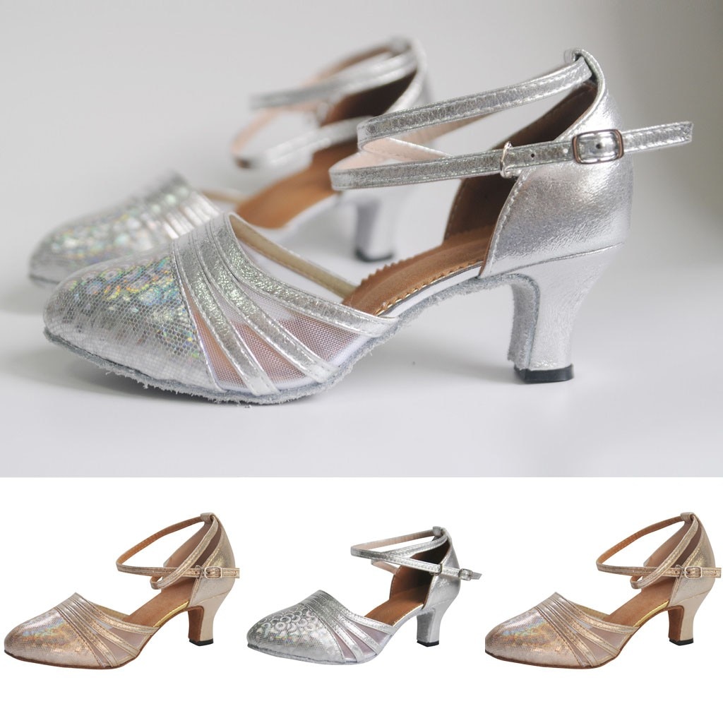 Women's Girls Ballroom Latin Tango Dance Shoes Heeled 7cm / 5cm Sales Silver Gold Black Brown Color #g3