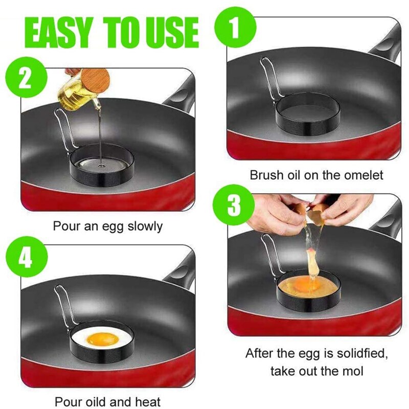 Egg Rings Frying - Round Egg Cooker Rings For Cooking - Non Stick Mold Shaper Circles For Fried Egg Mcmuffin Sandwiches