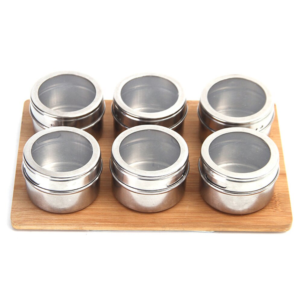 Couvercle clair magnétique pot à épices ensemble en acier inoxydable Sauce aux épices récipient de stockage pots cuisine D6