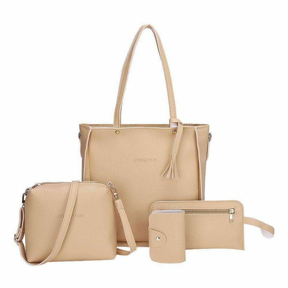 Kvinners skulderveske 4 stk pu lær fast skumring budbringer bag bærbar veske kløtsj bag mini bag: kaki