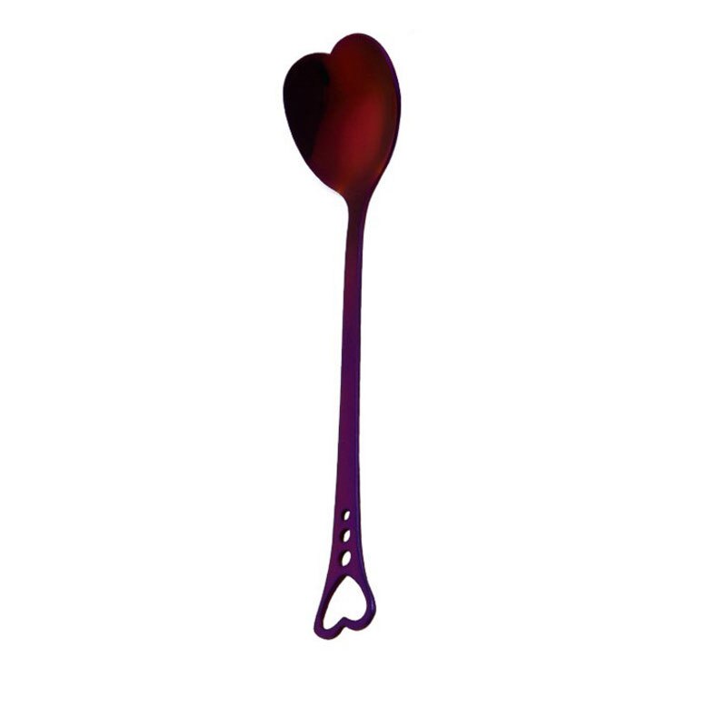 En forme de coeur amour Couple cuillère créative en acier inoxydable café thé Dessert Stiring cuillère arc-en-ciel noir 1 pièces: 7
