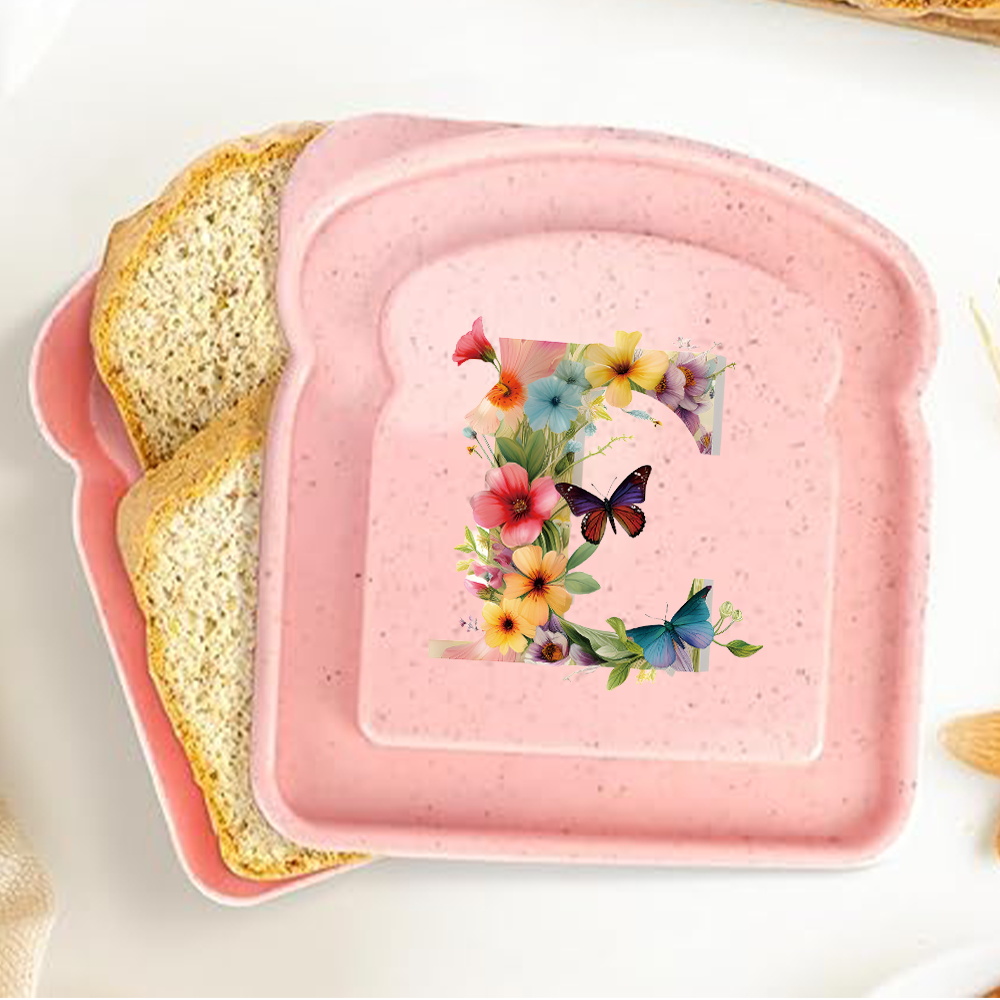 Caja de almacenamiento para tostadas y sándwiches con tapa, fiambrera portátil para alimentos, bolsa de almuerzo para pan, contenedor organizador Bento, patrón de letras de mariposa: Azul cielo