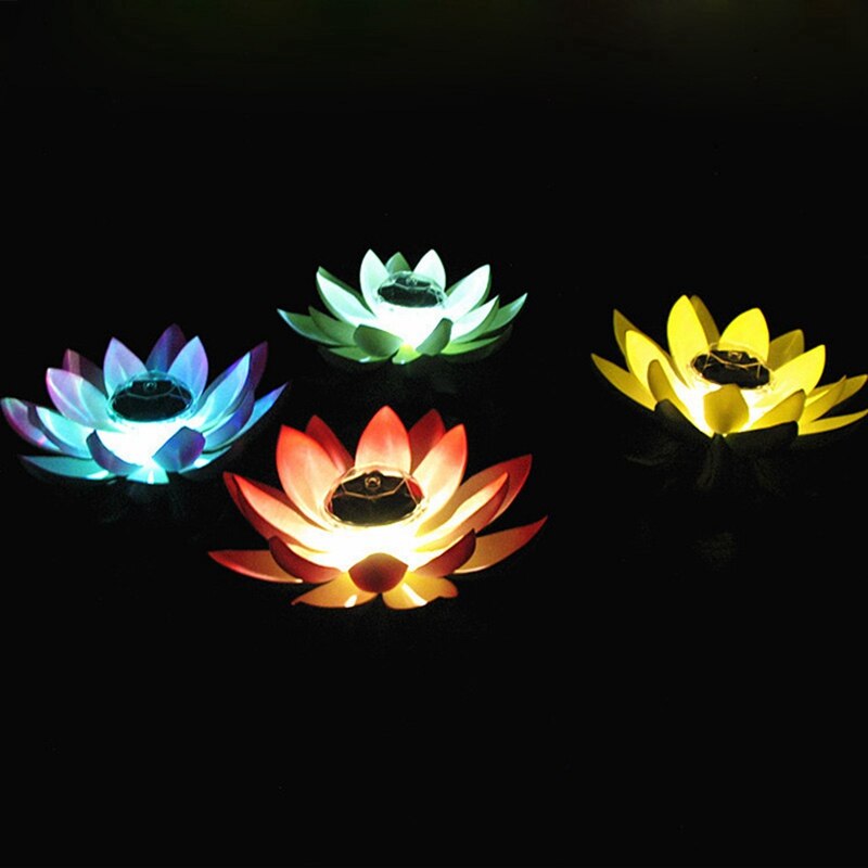 ledet lotus blomsterlampe flytende blomst solcelledrevet damtank lys ornament fest hage dekorasjon ledet lotus