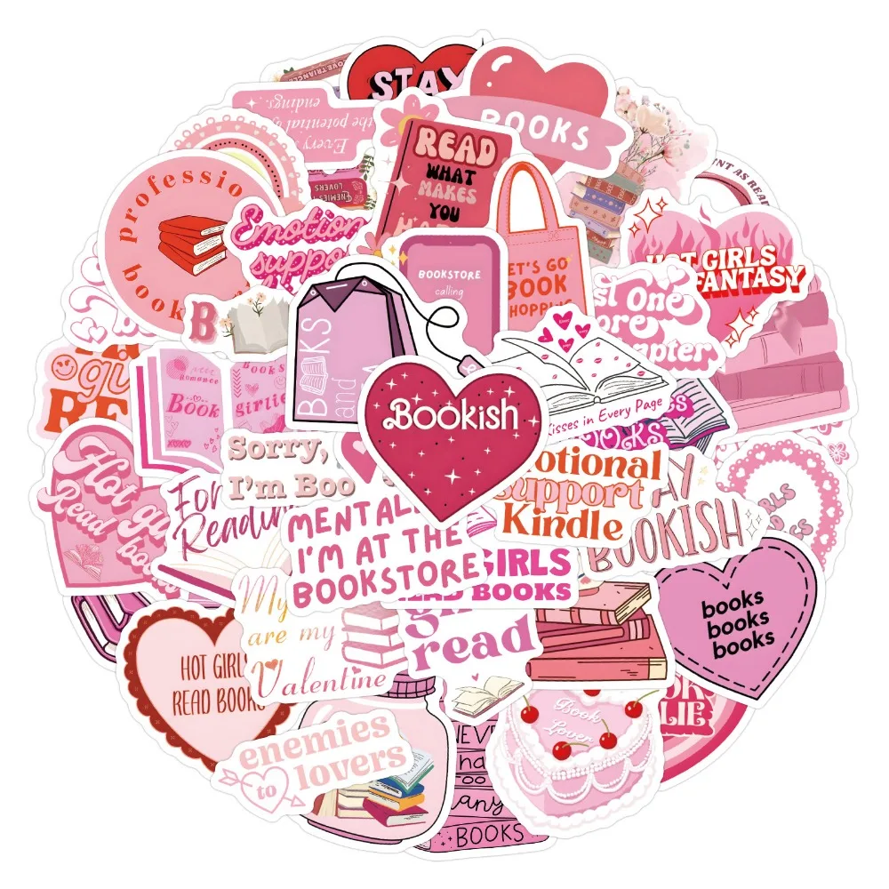 10/30/60pcs Roze Bookish Stickers Leesboek Decals voor DIY Notebook Scrapbooking Laptop Telefoon Waterfles koffer
