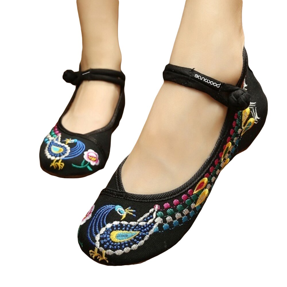 Neue Neue frauen Chinesische Alte Peking Stil Phönix Blume Bestickt Maria Jane Flache Schuhe