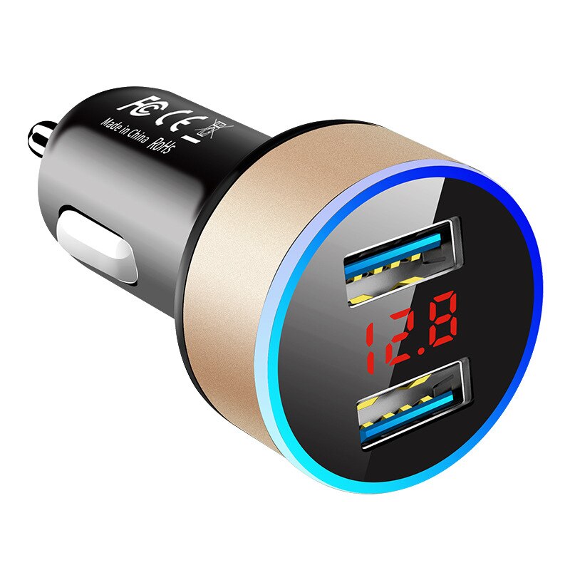Ładowarka samochodowa do zapalniczki samochodowej Adapter USB do smartfona Ładowarka do telefonu komórkowego Podwójny wyświetlacz cyfrowy USB Woltomierz Szybkie ładowanie: DE