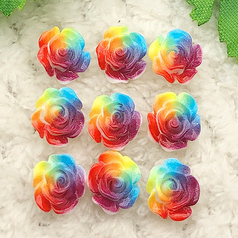 30Pcs 12Mm Kleur Plat Hars Bloem Scrapbook 3D Resin Rose Diy Fijne Decoratie