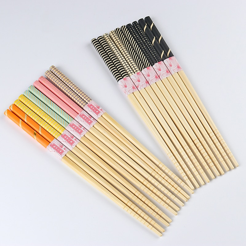 Palillos de bambú estampados ecológicos, patrones geométricos para amantes, hermanas, niños y niñas, 22,5 CM, 5 pares
