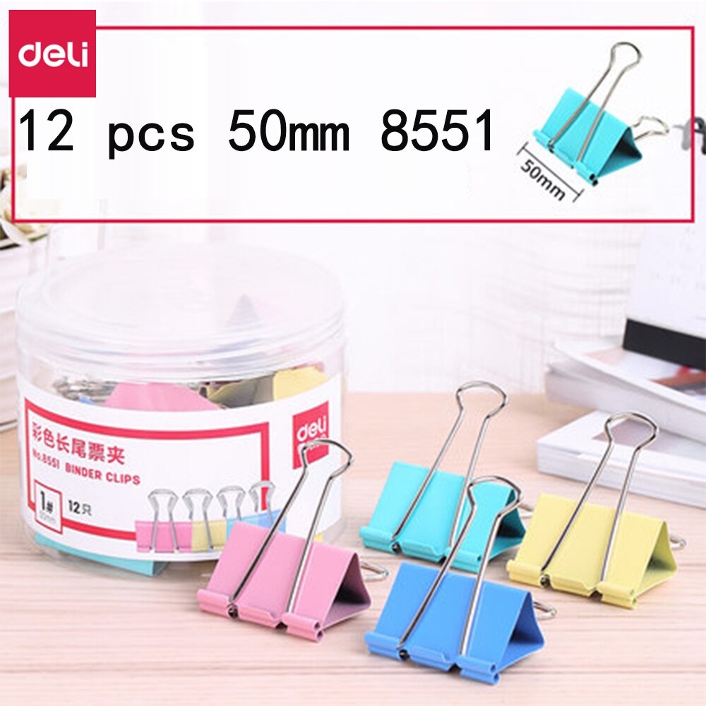 Deli Bindmiddelenklemmen Kantoorbenodigdheden Kleurrijke Metalen Bill Clip Kleine Zwaluwstaart Clip Opslag Multi-Standaard Diy Test Papier Ijzer clip: 50mm 12pcs
