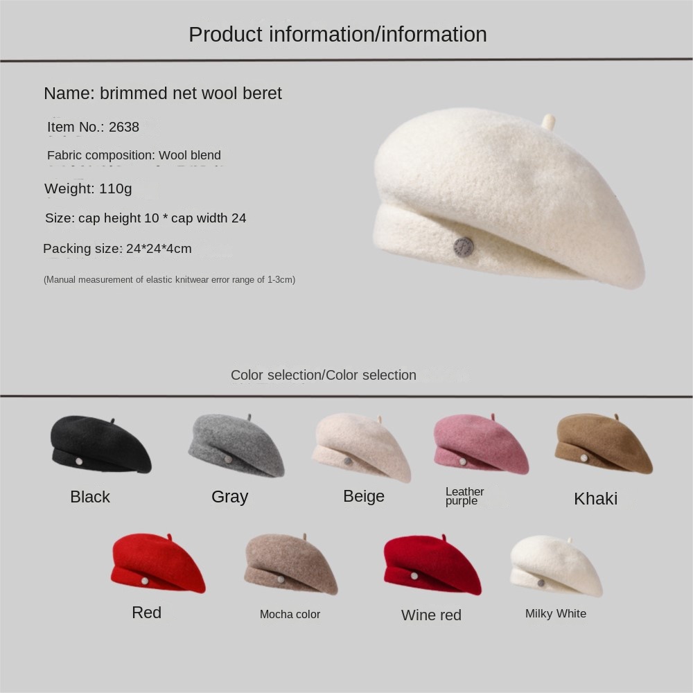 Baret Hoed Dames Herfst Winter Licht Luxe Wolmix Show Gezicht Kleine Mode Schilder Hoeden Engeland Retro Bud Cap