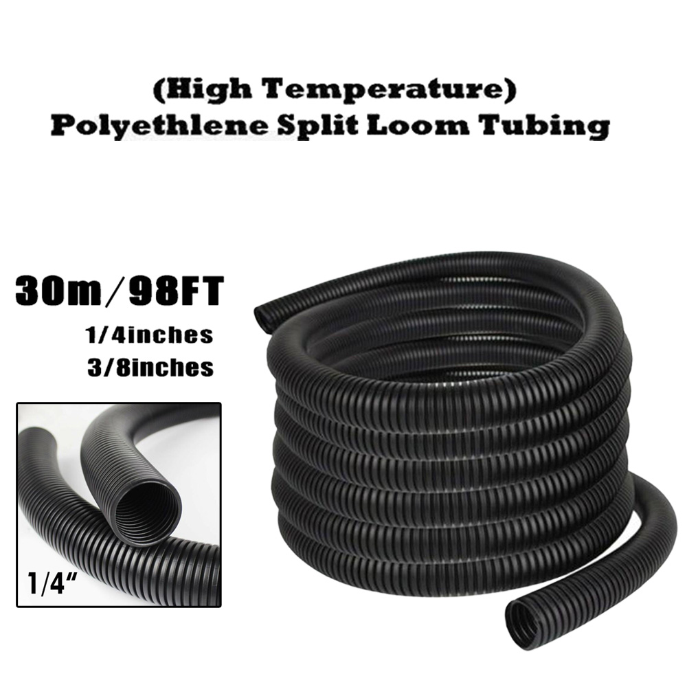98FT 1/4\" 3/8\" Protective Tube Split Wire Loom Conduit Polyethylene Tubing Black Color Sleeve Tube 30m Home Improvement