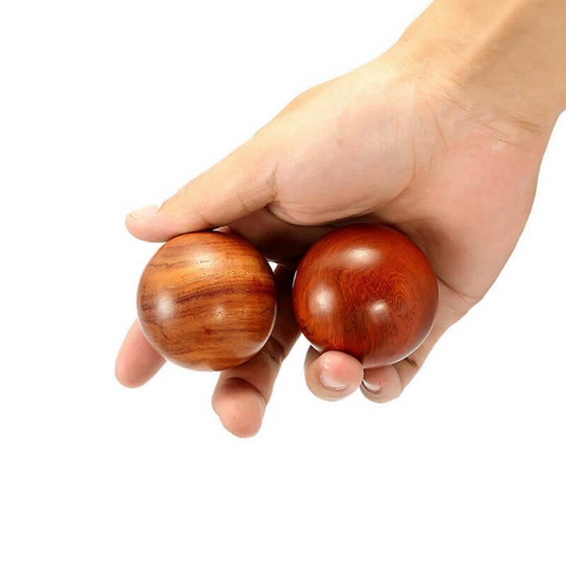 2X 6Cm/5Cm Wooden Stress Baoding Ball Health Exercise Handball Finger Massage Chinese Health Meditation Relaxation
