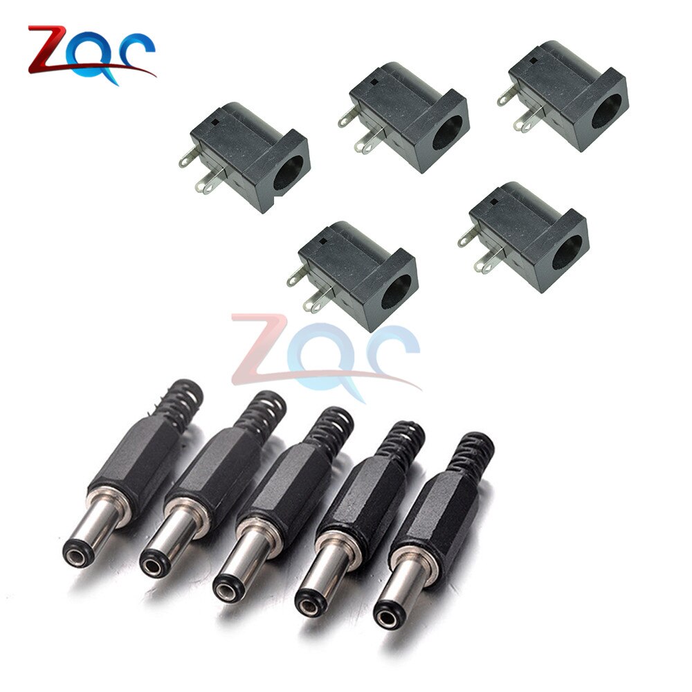 10 Pcs Dc Power Connector Pin 2.1X5.5 Mm Vrouw Plug Jack + Stekker Jack Socket Adapter Pcb mount Diy Adapter Connector 2.1X5.5: Male5 Female5 type4