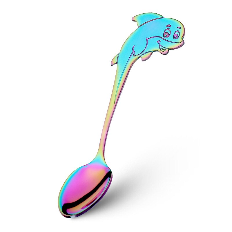 Cute cartoon colorful stainless steel spoon children cartoon dolphin spoon Dessert coffee milk tea small spoon: Symphony