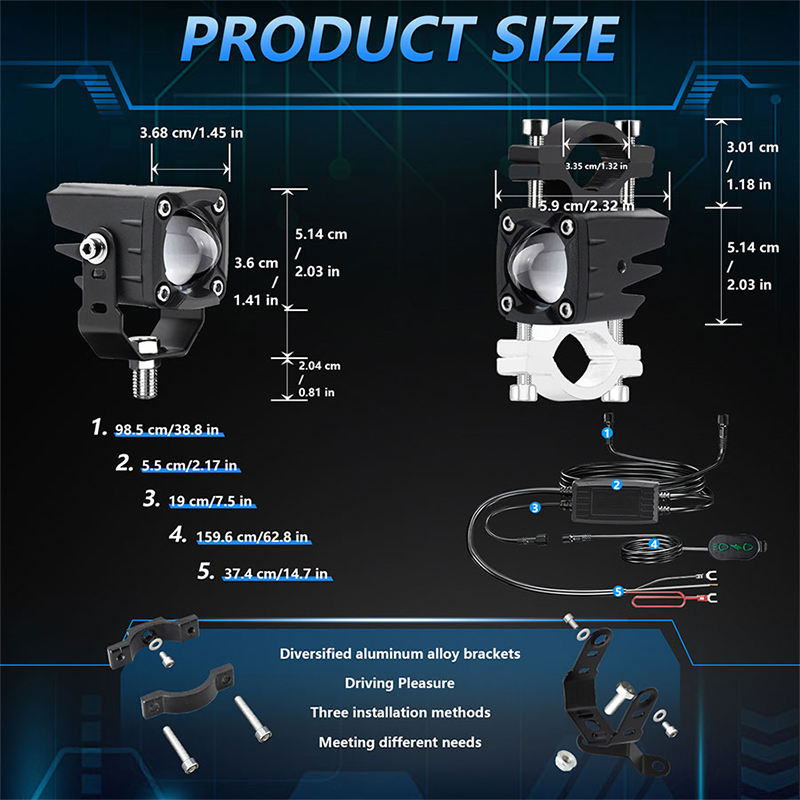 Motorsykkel led-tåkelys 120w 18000lm 6 lysmoduser led-ekstralys kompatible med traktor, lastebil, atv, utv, suv