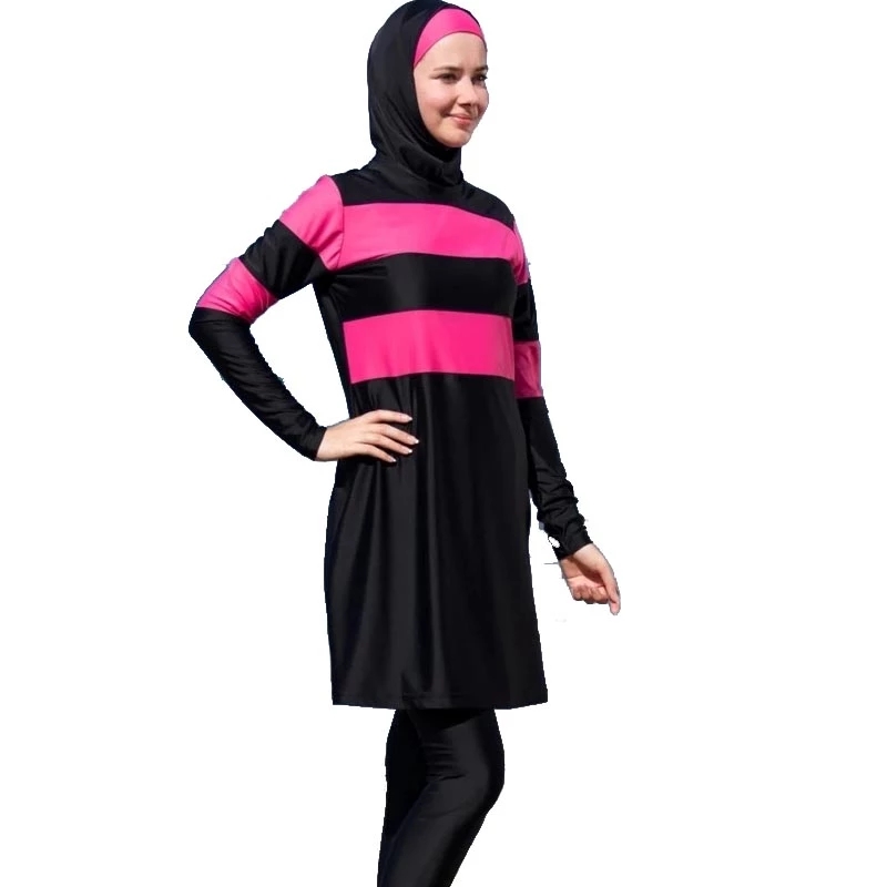 Volledige Bedekt Conservatieve Moslim Badpak Hijab + Blouse + Broek 3Pcs Arabische Islamitische Zwarte Badmode Turkije Maillots De Bains musulmans