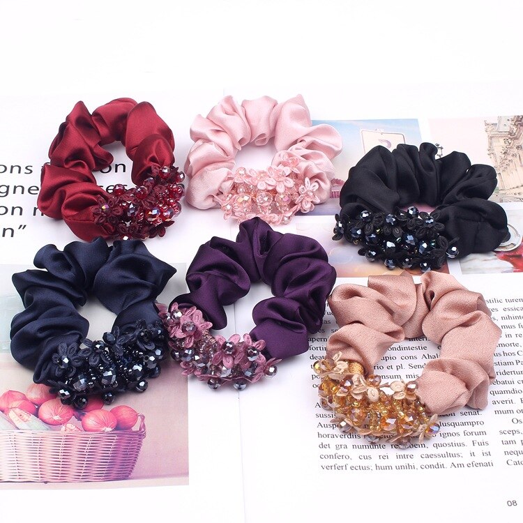 Vrouwelijke Elegante Kralen Armband Crystal Haarband Satijnen Doek Dikke Darm Ring Dikke Hoofd Rop Zuid-korea Haaraccessoires: Random Color Mixture