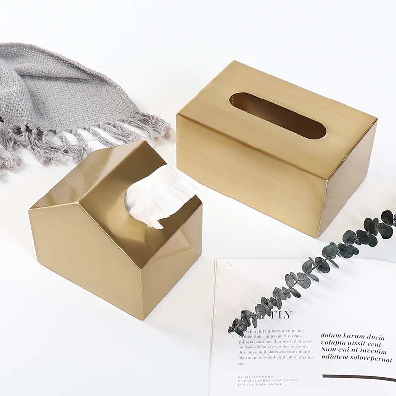 Ins-boîte à mouchoirs en métal doré | Boîte créative de mouchoirs en papier pour salon table basse, boîte de rangement de mouchoirs de luxe pour restaurant