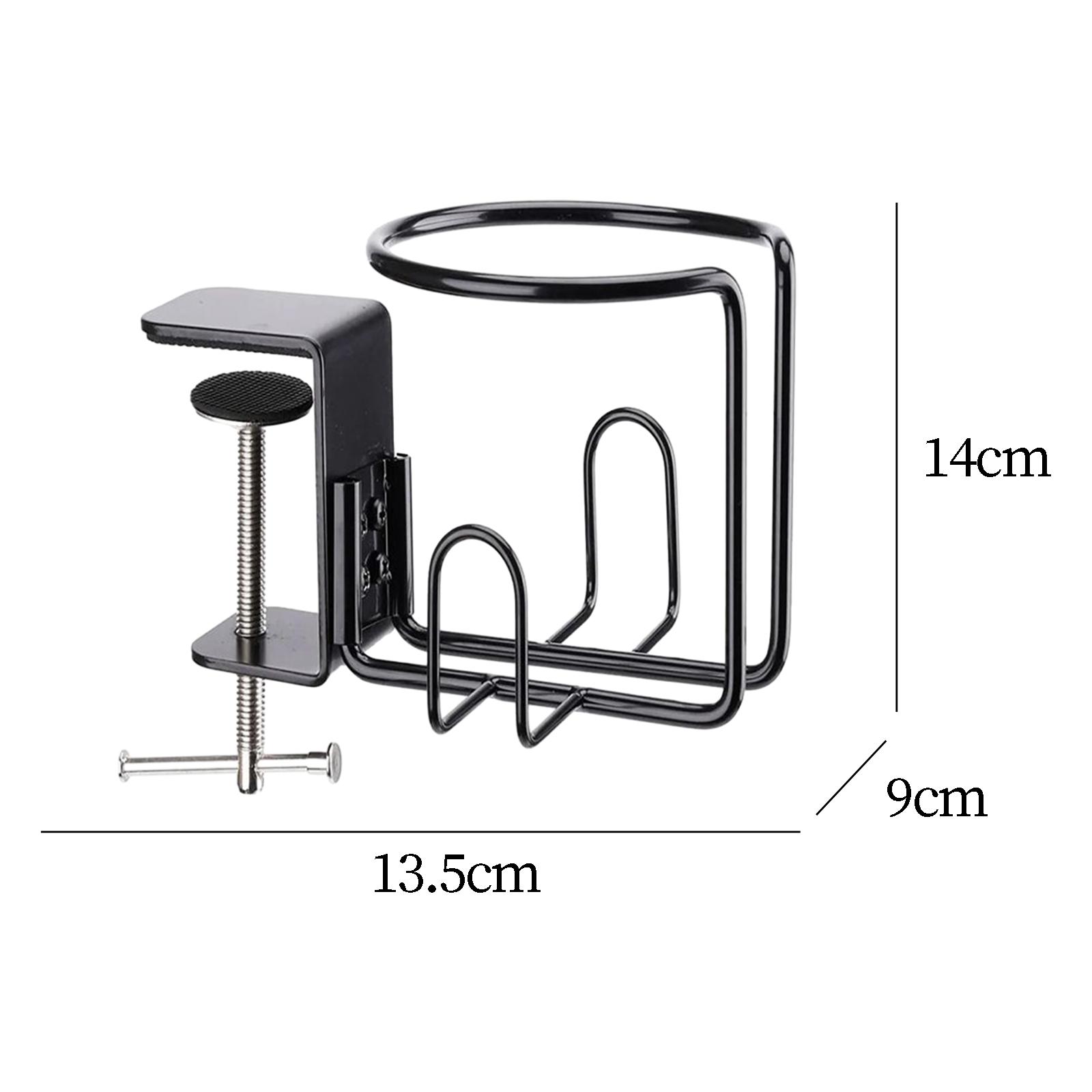 2 in 1 Desk Cup Holder Water Bottle Holder Metal Clip on Desk Cup Holder Mount for Office Desktop Gaming Table Living Room