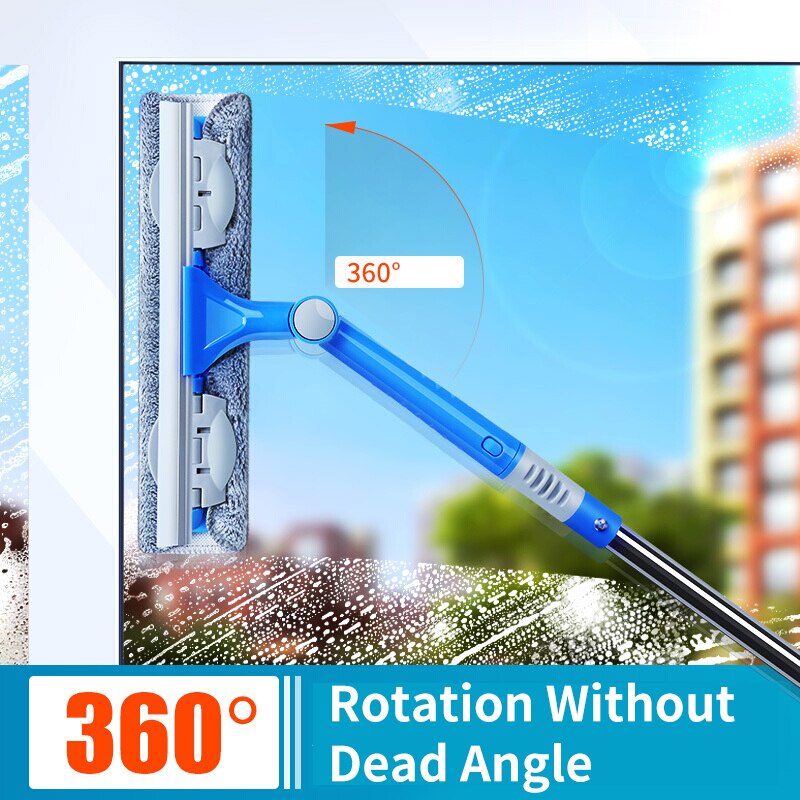 Glass Cleaning Tool Double-sided Telescopic Rod Window Cleaner Mop Squeegee Wiper Long Handle Rotating Head Brush