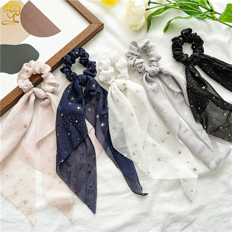 Gomas elásticas para el pelo para mujer, lazos con estampado de , lazos para el pelo de seda de estrella, de lazo de cola de caballo, accesorios para el cabello que combinan con todo