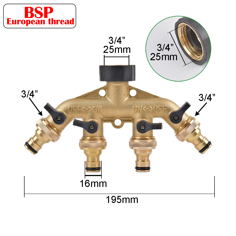 4 Way Brass Garden Hose Splitter Y-Type Watering Tap Connector Distributor For Outdoor Tap and Faucet Garden: Red