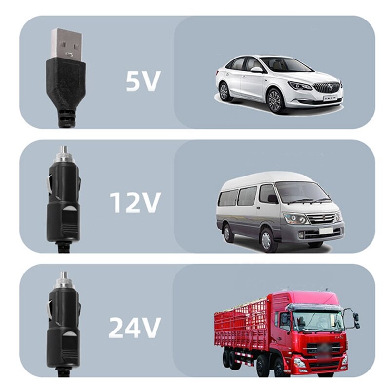 VENTILADOR DE MESA USB para coche, 5V, 12V, 24V, rotación de 360 °,