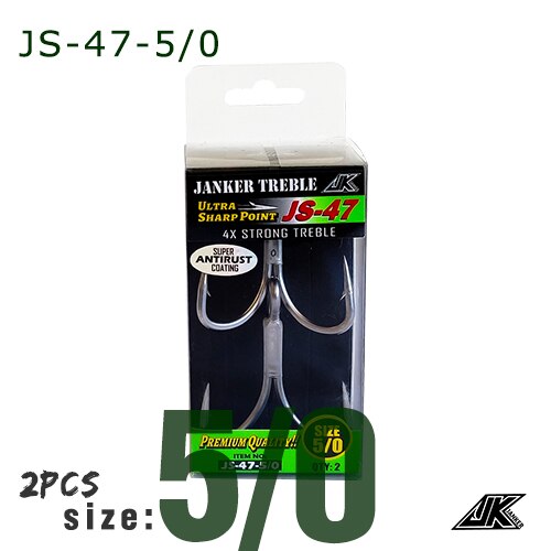 JK JS-47-anzuelos triples para pesca en bote, anzuelos de pesca superantioxidantes, Color gris, 4X, anzuelos de pesca triples fuertes, gancho para Tee #8 ~ 5/0: JS47-5 l 0