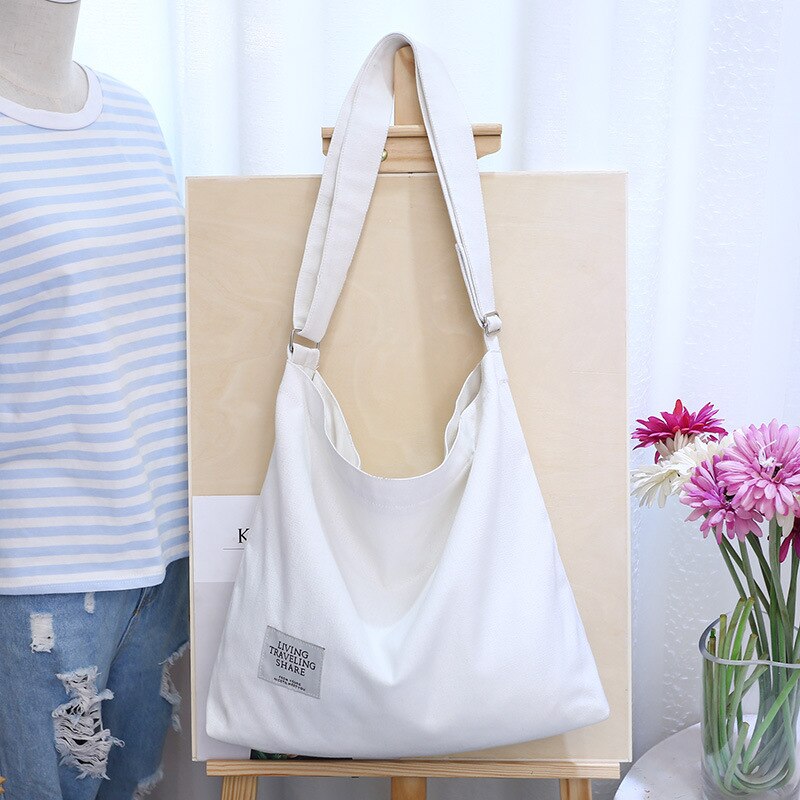 Frauen Segeltuch Handtasche Schulter Taschen groß Tote Geldbeutel Reisen Bote Landstreicher Tasche: Weiß
