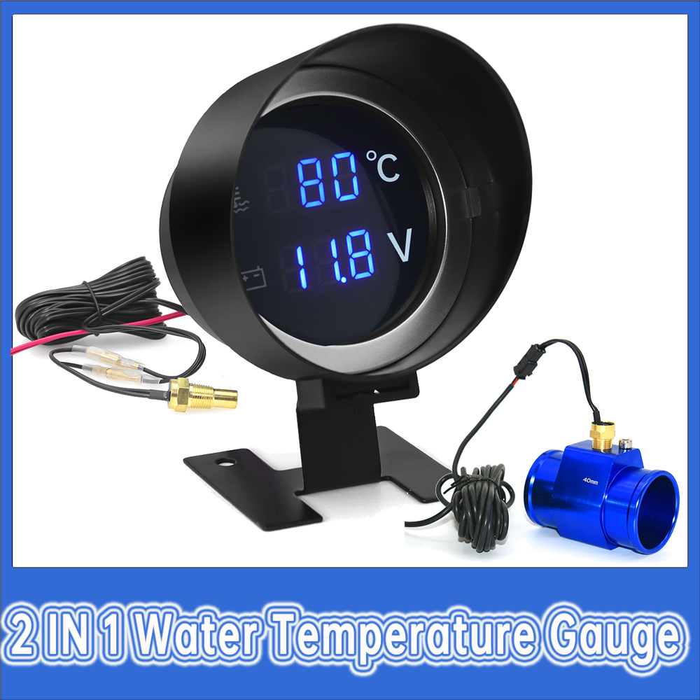Car Water Temperature Gauge + Voltmeter With Water Temperature Sensor 2 in 1 LCD Car Digital Horizontal 12v 24v Accessories