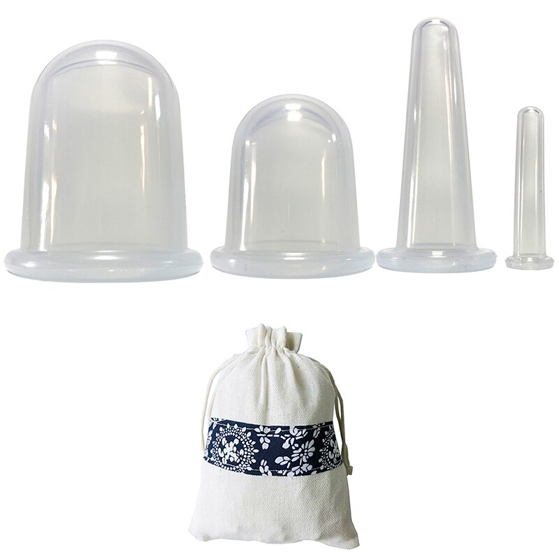 4Pcs Pot Siliconen Vacuüm Cupping Blikjes Voor Massage Ventouse Anti Cellulite Zuignappen Gezicht Lichaam Pijn Massage Masajeador: 4PCS Clear with bag