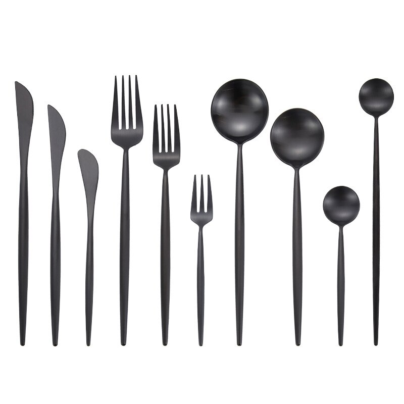 Black Matte Cutlery Set 304 Stainless Steel Dinner Knife Soup Spoon Butter Knife Chopsticks Teaspoon Dessert Fork Flatware