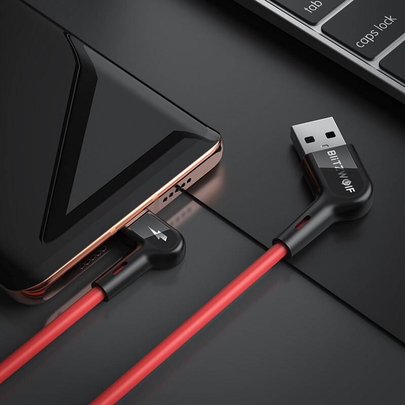 Blitzwolf 2.4A 90 ° z kątem prostym USB A robić mikro ładowarka USB robić ładowania kabel robić transmisji danych dla Samsung Xiaomi telefon gry gry mobilne