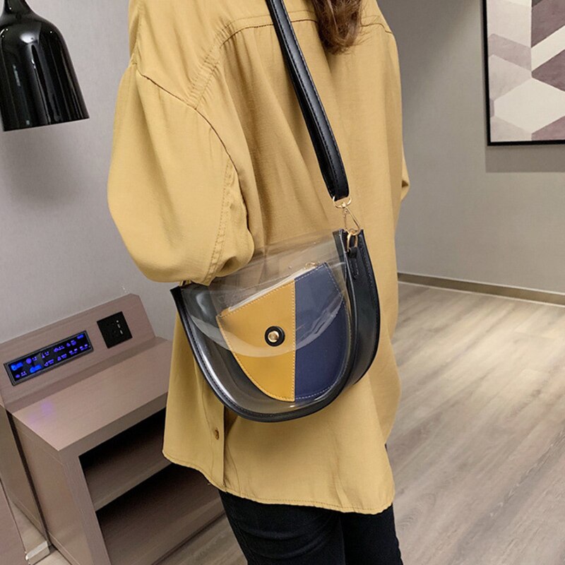 Vrouwen Waterdichte Transparante Enkele Schoudertas Stiching Kleur Handtas voor Zomer Beste -WT