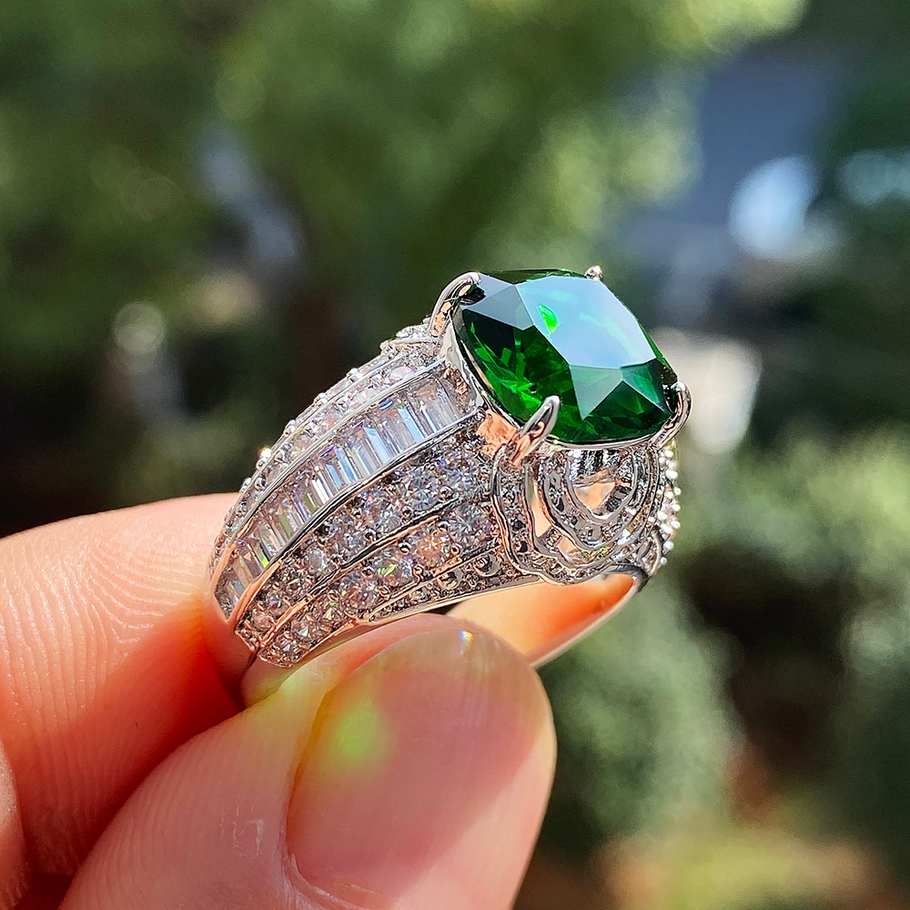 Huitan Luxury High Green CZ Women Wedding Rings Vintage Anniversary Party Ring Graceful Lady's Jewelry Romantic