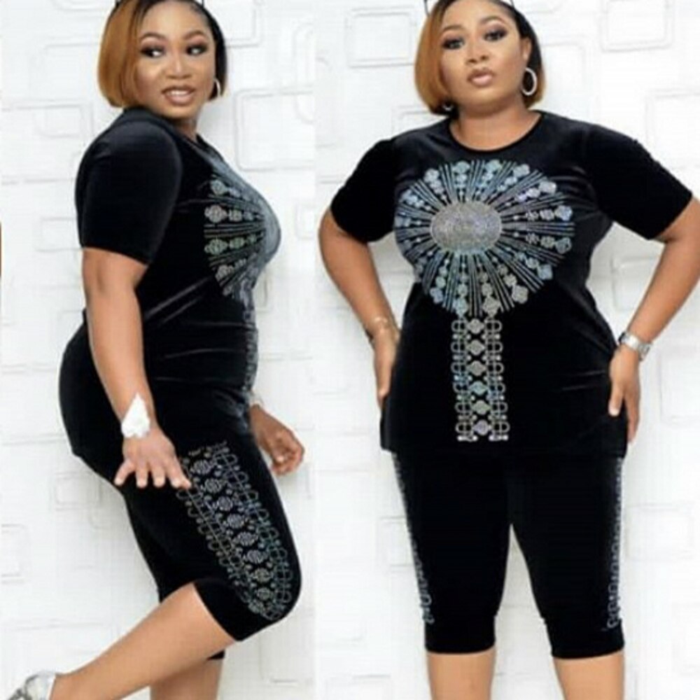 2 Two Piece Set Women African Clothes Summer Africa Suit Top And Shorts Super Elastic Plus Size African Suits For Lady