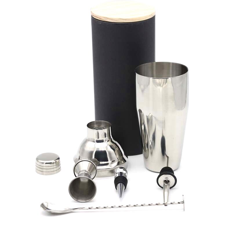 6 stk rustfri bar cocktail shaker sæt barware sæt gør sæt med crock opbevaring boks køkken bar vin sæt: Default Title