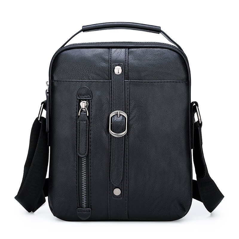 Læder messenger taske håndtaske top mandlige skuldertasker mærke crossbody tasker bolso afslappet forretning retro: Sort 2