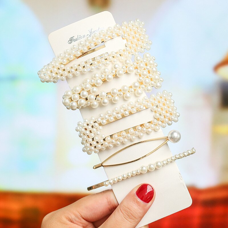 1 conjunto coréia imitado pérola grânulos de cabelo clipes para mulheres doce menina barrettes hairpins acessórios para cabelo artesanal headwear hairgrip: H025-18